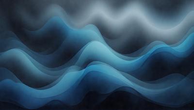 The primary subject of the image is a large body of water, featuring a wave pattern that appears to be blue and white. The setting is a dark background, which contrasts with the vibrant colors of the wave pattern. The visual style of the image is a combination of digital art and illustration, creating a dynamic and captivating scene. The dominant colors in the image are blue and white, with the blue wave pattern standing out against the dark background. The overall atmosphere of the image is one of depth and movement, as the wave