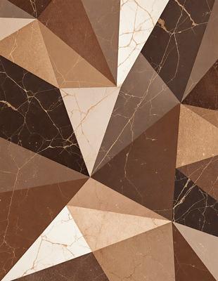 The image features a brown and white marble pattern on a wall. The marble pattern is composed of triangles and diamond shapes, creating a visually appealing design. The primary subject of the image is the marble pattern, which is the main focus of the scene. The setting is indoors, likely in a room with a wall that has been designed with this unique pattern. The visual style of the image is a combination of artistic design and natural materials, as the marble pattern is a natural stone material. The colors