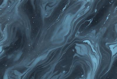 The primary subject of the image is a blue, swirling, and somewhat chaotic water pattern. The setting is a dark, blue background, which contrasts with the swirling water. The visual style appears to be a combination of a photo and a digital art or illustration, as the water pattern is both realistic and artistic. The dominant colors are blue and black, creating a moody and dramatic atmosphere.