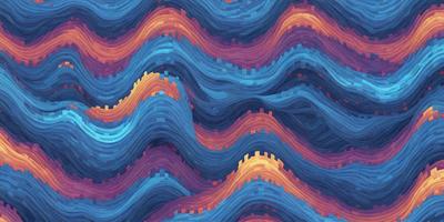 The primary subject of the image is a blue and purple ocean wave. The setting is a colorful, abstract ocean scene with a blue and purple color palette. The visual style is a digital art or illustration, creating a vibrant and dynamic atmosphere. The colors and mood convey a sense of depth and movement, as the wave appears to be crashing onto the ocean floor.