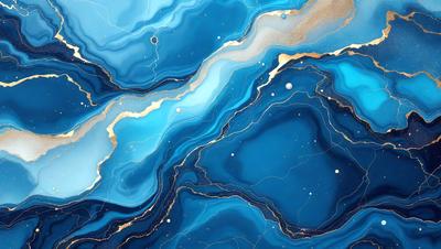 The primary subject of the image is a blue and gold painting of a swirling, abstract design. The setting is a blue and gold background, which complements the artwork. The visual style is a painting, showcasing the artist's skill in creating a vibrant and captivating piece. The colors and mood of the painting are predominantly blue and gold, creating a sense of depth and richness.