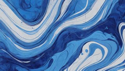 The primary subject of the image is a blue and white swirling pattern, which appears to be a painting or a digital artwork. The setting is a white background, which provides a clean and minimalist appearance. The visual style is a combination of painting and digital art, creating a unique and artistic representation of the swirling pattern. The dominant colors are blue and white, which evoke a sense of calmness and tranquility.