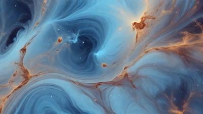 The primary subject of the image is a swirling, blue spiral pattern, which appears to be a part of a larger, more complex structure. The setting is a space environment, with the spiral pattern surrounded by a backdrop of stars. The visual style of the image is a combination of photo and digital art, creating a unique and intricate design. The dominant colors in the image are blue and orange, giving the spiral pattern a vibrant and dynamic appearance. The overall atmosphere of the image is one of wonder and expl
