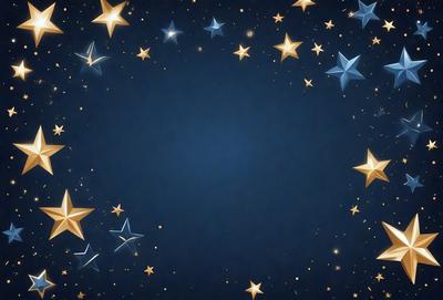 The primary subject of the image is a blue starry background with a few stars scattered throughout the scene. The setting is a dark, star-filled sky, and the visual style appears to be a combination of a photo and digital art. The colors and mood of the image are predominantly dark and mysterious, with the blue background and the stars creating a sense of depth and wonder.