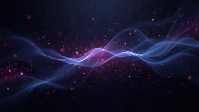 The primary subject of the image is a blue and pink wave pattern. The setting is a dark background, which contrasts with the vibrant colors of the wave pattern. The visual style is a digital art or illustration, as the wave pattern appears to be a digital creation. The dominant colors are blue and pink, creating a lively and energetic atmosphere.