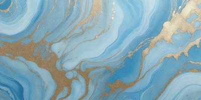 The primary subject of the image is a blue and gold swirling pattern, which appears to be a painting or a digital artwork. The setting is a blue background, and the visual style is a combination of photo and digital art. The colors and mood of the image are vibrant and lively, with the blue and gold colors creating a sense of depth and movement.