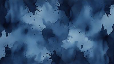 The primary subject of the image is a blue background with a pattern of black and white splatters. The setting appears to be a painting or a digital artwork, as the visual style suggests a creative and artistic approach. The dominant colors are blue and black, creating a moody and dramatic atmosphere.