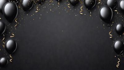The primary subject of the image is a black background with gold confetti falling on it. The setting is a dark room, and the visual style is a digital art or illustration. The colors and mood of the image are predominantly dark and dramatic, with the gold confetti adding a touch of brightness and festivity.