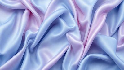 The primary subject of the image is a close-up of a piece of fabric, which appears to be a silk material. The setting is a room with a blue and pink color scheme. The visual style is a digital art or illustration, showcasing the fabric's texture and details. The colors and mood of the image are predominantly blue and pink, creating a warm and inviting atmosphere.