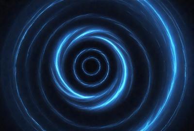 The primary subject of the image is a blue spiral, which appears to be a digital art or illustration. The setting is a dark background, which adds to the overall mood of the image. The visual style is a combination of a photo and a digital art, creating a unique and captivating visual experience. The dominant colors are blue and black, which contribute to the spiral's mysterious and intriguing appearance.