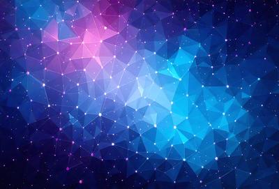 The primary subject of the image is a blue and purple geometric pattern. The setting is a dark blue background, which contrasts with the bright colors of the pattern. The visual style is a digital art or illustration, as the pattern is intricate and detailed. The dominant colors are blue and purple, creating a calm and serene atmosphere.