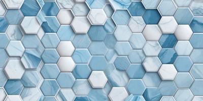 The primary subject of the image is a blue and white marble tile pattern. The setting is a wall with a blue and white marble tile pattern. The visual style is a close-up of the tile pattern. The colors and mood are predominantly blue and white, creating a clean and elegant atmosphere.