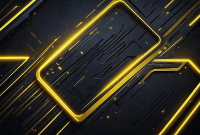 The primary subject of the image is a yellow square with a black background. The visual style appears to be a digital art or illustration, as the yellow square is surrounded by a pattern of yellow and black lines. The colors and mood of the image are vibrant and energetic, with the yellow square standing out against the dark background.