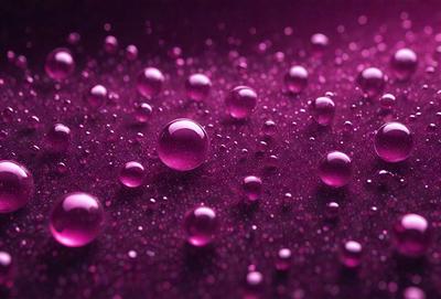 The primary subject of the image is a purple background with a large number of water droplets scattered across it. The setting appears to be a dark, moody environment, possibly a nighttime scene. The visual style of the image is a close-up of the purple background with the water droplets, creating a sense of depth and texture. The colors and mood of the image are predominantly purple, with the water droplets adding a sense of movement and life to the scene.