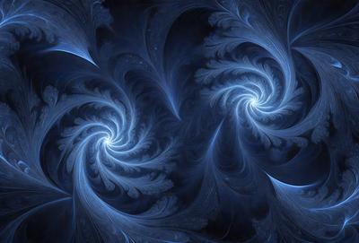 The primary subject of the image is a spiral pattern, which is the main object, scene, or focus of the image. The spiral pattern is set against a blue background, creating a visually striking contrast. The spiral pattern is a digital art piece, showcasing the artist's skill in creating intricate designs. The overall atmosphere of the image is serene and calming, with the blue color evoking a sense of tranquility.