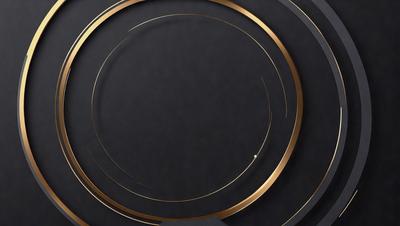 The primary subject of the image is a black background with a gold circle in the center. The circle is surrounded by a series of gold rings, creating a visually appealing and intricate design. The setting appears to be a dark room, with the gold circle and rings being the main focus of the image. The visual style is a combination of digital art and illustration, with the gold circle and rings being the main elements of the design. The colors and mood of the image are predominantly dark and sophisticated, with