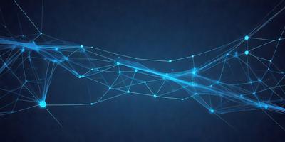 The primary subject of the image is a blue, computer-generated wireframe of a shoe. The setting is a blue background, and the visual style is digital art. The colors and mood of the image are predominantly blue, creating a calm and serene atmosphere.
