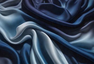 The primary subject of the image is a blue and white fabric, which is the main object, scene, or focus of the image. The setting is a painting, and the visual style is a digital art. The dominant colors are blue and white, and the overall atmosphere is calm and serene.