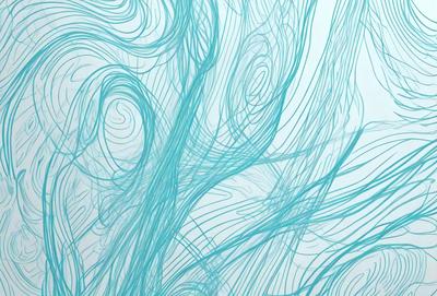 The primary subject of the image is a tree with a blue background. The tree is depicted in a swirling, flowing pattern, giving it a dynamic and artistic appearance. The visual style of the image is a combination of digital art and illustration, creating a unique and captivating scene. The dominant colors in the image are blue and white, which contribute to the overall mood of the artwork.