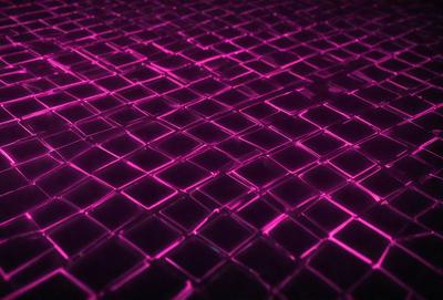 The primary subject of the image is a purple mesh or grid pattern. The setting is a pink background, which creates a contrasting and visually striking scene. The visual style appears to be a digital art or illustration, as the purple mesh pattern is intricately detailed and the pink background is smooth and even. The colors and mood of the image are predominantly pink and purple, giving it a warm and vibrant atmosphere.