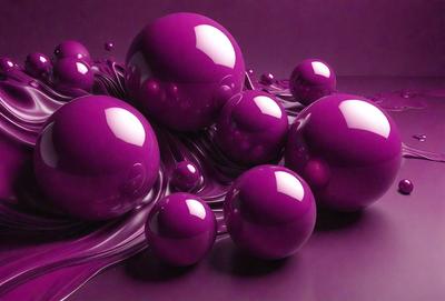The primary subject of the image is a group of purple balls, which are floating in a purple liquid. The setting is a purple background, and the visual style appears to be a digital art or illustration. The colors and mood of the image are predominantly purple, creating a calm and serene atmosphere.