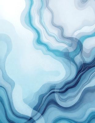 The primary subject of the image is a blue and white ocean scene. The setting is the ocean, with waves and ripples visible. The visual style is a digital art or illustration, creating a vibrant and dynamic atmosphere. The dominant colors are blue and white, with the blue ocean and white waves creating a serene and calming mood.