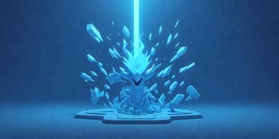 The primary subject of the image is a blue and white creature, possibly a robot or an alien, with a blue background. The visual style appears to be digital art or illustration, as the creature is depicted in a detailed and intricate manner. The colors and mood of the image are predominantly blue, creating a calm and serene atmosphere.