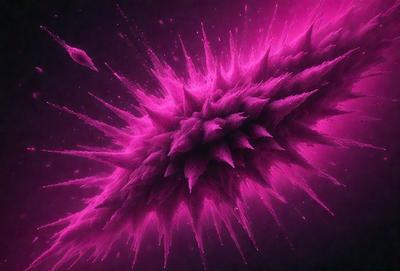 The primary subject of the image is a purple, pink, and white object that resembles a flower or a piece of art. The setting is a dark background, which contrasts with the vibrant colors of the main subject. The visual style appears to be a combination of digital art and illustration, creating a unique and eye-catching image. The dominant colors of the image are purple, pink, and white, which evoke a sense of creativity and artistic expression.