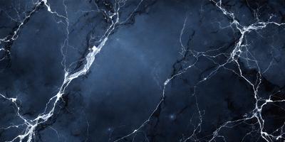 The primary subject of the image is a blue marble wall with a pattern of white lines. The setting is a dark room, and the visual style is a close-up of the marble wall. The colors and mood of the image are predominantly dark and moody, with the blue marble and white lines creating a striking contrast against the black background.