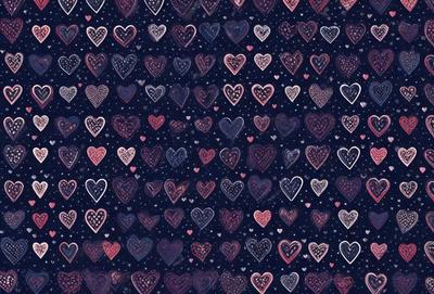 The primary subject of the image is a pattern of hearts, which are the main objects in the scene. The hearts are arranged in a visually appealing manner, creating a sense of harmony and unity. The setting is a black background, which contrasts with the hearts, making them stand out even more. The visual style of the image is a combination of digital art and illustration, as the hearts are depicted in a detailed and artistic manner. The colors and mood of the image are predominantly pink, which adds