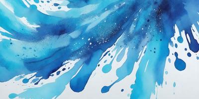 The primary subject of the image is a blue and white painting of a wave. The setting is a white background, and the visual style is a watercolor painting. The dominant colors are blue and white, creating a serene and calming atmosphere.