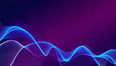The primary subject of the image is a purple background with a blue wave-like pattern. The setting is a dark room, and the visual style is a digital art or illustration. The dominant colors are purple and blue, creating a calm and serene atmosphere.