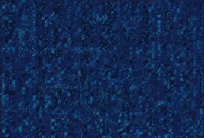 The primary subject of the image is a blue and white patterned surface. The setting is a dark blue background, which creates a contrast with the pattern. The visual style appears to be a combination of a photo and digital art, as the blue and white pattern is intricately detailed. The colors and mood of the image are predominantly dark and moody, with the blue and white pattern creating a sense of depth and complexity.