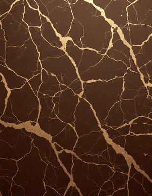 The primary subject of the image is a close-up of a brown marble wall with a gold-like texture. The setting is a room with a brown background. The visual style is a combination of a photo and a digital art, illustration, or drawing. The dominant colors are brown and gold, creating a warm and natural atmosphere.