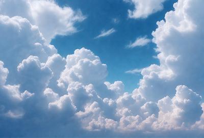 The primary subject of the image is a cloudy sky filled with numerous white clouds. The setting is a blue sky, which serves as the backdrop for the clouds. The visual style of the image is a photo, capturing the beauty of the cloudy sky. The dominant colors are white and blue, creating a serene and peaceful atmosphere.