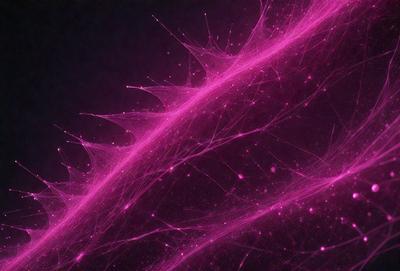 The primary subject of the image is a purple, pink, and white nebula, which is a three-dimensional space structure. The setting is a dark background, which contrasts with the vibrant colors of the nebula. The visual style of the image is a combination of photo and digital art, creating a unique and captivating representation of the celestial object. The dominant colors of the image are purple, pink, and white, which evoke a sense of wonder and awe.