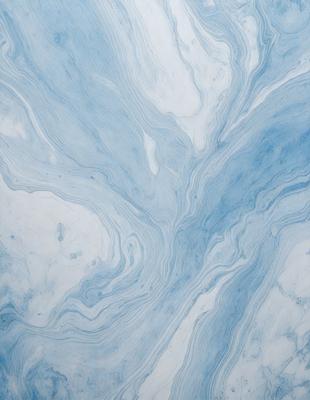 The primary subject of the image is a blue and white marbled wall. The setting is a room with a blue and white marbled wall as the main focus. The visual style is a photo of the marbled wall. The dominant colors are blue and white, creating a calm and soothing atmosphere.