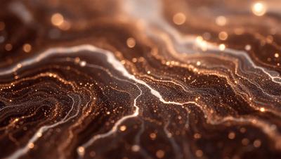 The primary subject of the image is a close-up of a rocky surface with a pattern of light and dark colors. The setting appears to be a natural environment, possibly a cave or a rock formation. The visual style of the image is a combination of photo and digital art, creating a unique and intriguing appearance. The dominant colors in the image are gold and brown, giving the scene a warm and earthy atmosphere.