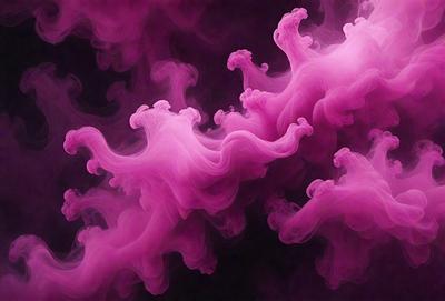 The primary subject of the image is a pink, purple, and white smoke or mist. The setting is a dark background, which contrasts with the vibrant colors of the smoke. The visual style appears to be a digital art or illustration, as the smoke is depicted in a fluid and dynamic manner. The colors and mood of the image are predominantly pink and purple, creating a sense of warmth and elegance.
