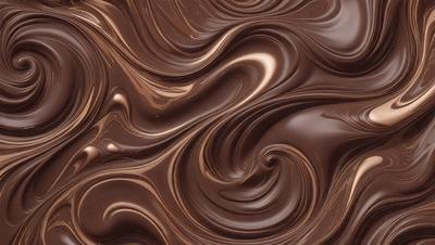 The primary subject of the image is a close-up of a chocolate fountain, showcasing its intricate design and texture. The setting is a kitchen, with the fountain placed on a counter. The visual style is a combination of a photo and digital art, creating a realistic yet artistic representation of the chocolate fountain. The dominant colors are brown and black, giving the image a rich and indulgent atmosphere.