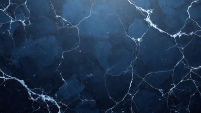 The primary subject of the image is a blue marble wall with a pattern of white dots. The setting is a dark room, and the visual style appears to be a photo. The dominant colors are blue and white, creating a calm and serene atmosphere.
