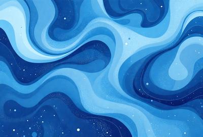 The primary subject of the image is a blue and white swirling pattern, which appears to be a digital art or illustration. The setting is a blue background, and the visual style is a combination of digital art and illustration. The colors and mood of the image are predominantly blue and white, creating a sense of calmness and tranquility.