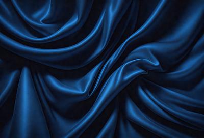 The primary subject of the image is a blue curtain, which is the main object, scene, or focus of the image. The setting/background features a blue fabric, which is the environment, backdrop, or surface visible in the image. The visual style of the image is a photo, as it is a real-life photograph of the blue curtain. The colors and mood of the image are predominantly blue, creating a calm and serene atmosphere.