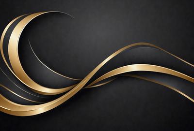 The primary subject of the image is a gold wave pattern. The setting is a black background, which contrasts with the gold wave pattern. The visual style is a digital art or illustration, as the gold wave pattern is created using a computer or digital tools. The dominant colors are gold and black, giving the image a sophisticated and elegant appearance.