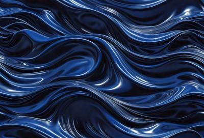 The primary subject of the image is a blue ocean with waves. The setting is the ocean, and the visual style is a digital art or illustration. The dominant colors are blue and black, creating a calm and serene atmosphere.