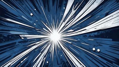 The primary subject of the image is a bright, white light, which appears to be a star or a light source. The setting is a dark, blue background, which contrasts with the bright light. The visual style of the image is digital art, as it is a computer-generated image. The colors and mood of the image are predominantly dark and moody, with the bright white light standing out against the dark blue background.