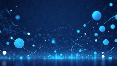 The primary subject of the image is a blue background with a series of blue and white dots. The setting appears to be a night sky, and the visual style is a digital art or illustration. The colors and mood of the image are predominantly blue and white, creating a calm and serene atmosphere.