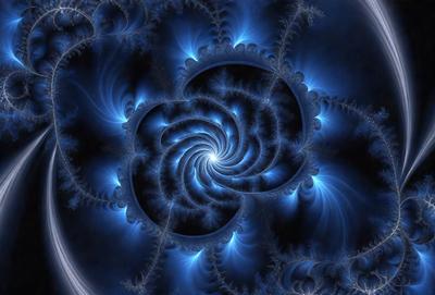 The primary subject of the image is a spiral pattern, which is the main object, scene, or focus of the image. The spiral pattern is set against a blue background, creating a visually striking contrast. The spiral pattern is a digital art piece, showcasing the artist's creativity and skill in designing intricate patterns. The overall atmosphere of the image is one of beauty and complexity, with the blue color palette adding a sense of calmness and tranquility.