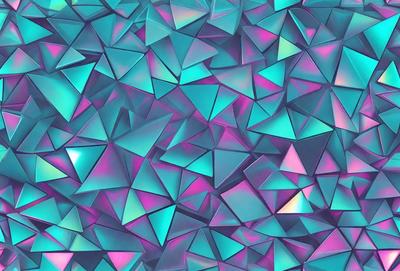 The primary subject of the image is a close-up of a colorful, geometric pattern. The pattern is made up of triangles and diamonds, with a mix of blue, purple, and pink colors. The setting is a wall, and the visual style appears to be a digital art or illustration. The overall atmosphere is vibrant and lively, with the colorful pattern creating a visually engaging and dynamic scene.