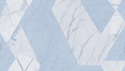 The primary subject of the image is a blue and white marble pattern. The setting is a white marble surface, which serves as the background. The visual style is a combination of a photo and digital art, creating a unique and eye-catching design. The dominant colors are blue and white, giving the image a clean and elegant appearance.